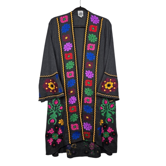 ivy jane Sweaters - Ivy Jane Black Kimono with Colorful Embroidery